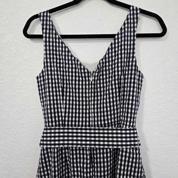 J Crew 2 Navy Gingham Ruffle Hem Sleeveless Dress Tie Waist - Picture 3 of 9